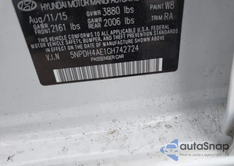 2016 Hyundai Elantra Se from USA, damaged, VIN 5NPDH4AE1GH742724